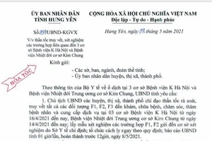 Công văn hỏa tốc số 893/UBND-KGVX của UBND tỉnh Hưng Yên.