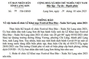 Hoãn tổ chức lễ khai mạc Festival Hoa Đào – Xuân Xứ Lạng 2021