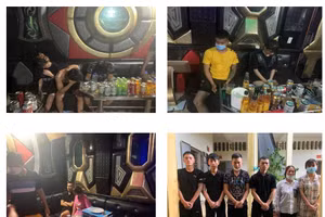 Các đối tượng có hành vi sử dụng ma tuý trong quán karaoke Nguyệt Hường. Ảnh: Công an Quảng Ninh.