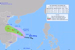 Hình ảnh vệ tinh áp thấp nhiệt đới gần bờ.