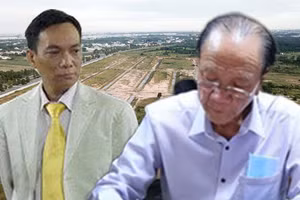 Bị can Nguyễn Đại Dương (trái) cùng bố vợ, Nguyễn Văn Minh.