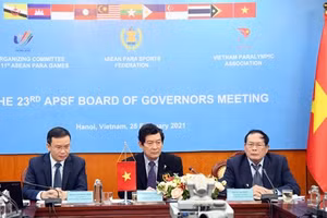 Đoàn chủ tịch điều hành Hội nghị trực tuyến tại Việt Nam (Nguồn: Tổng cục Thể dục Thể thao)