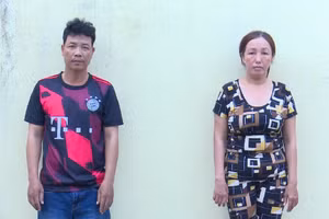 Phan Văn Út và Trần Thị Mỹ Tuyền tại cơ quan điều tra. Ảnh: Công an An Giang.