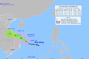 Hình ảnh vệ tinh áp thấp nhiệt đới gần bờ.