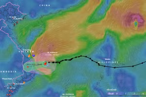 Vị trí và đường đi của bão số 10.
