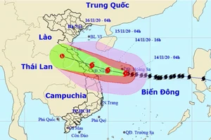 Dự kiến hướng đi và vùng ảnh hưởng của bão. Ảnh: NCHMF.