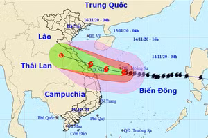Dự kiến hướng đi và vùng ảnh hưởng của bão. Ảnh: NCHMF.