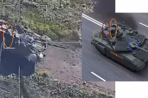 Xe tăng chiến đấu chủ lực T-90M bị UAV Nga tấn công.