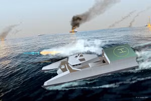 Mô phỏng tàu chiến Iran tấn công đối thủ bằng tên lửa mới.