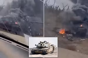 Xe tăng Challenger 2 bị phá hủy. 