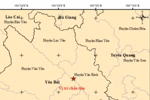 Vị trí xảy ra động đất tại Yên Bái.