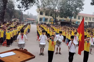 Tiết sinh hoạt dưới cờ của học sinh trường Tiểu học Hoàng Hoa, huyện Tam Dương.