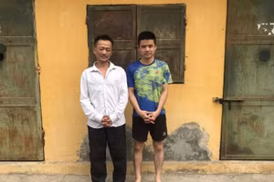 Hai đối tượng gây án bị tạm giữ tại Công an huyện Bình Xuyên