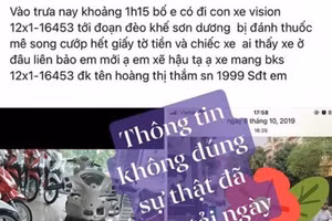 Tài khoản Facebook đăng tải thông tin sai sự thật.