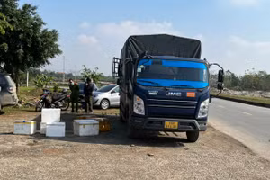 Xe tải chờ hơn 2 tạ nội tạng động vật hôi thối. Ảnh: Công an tỉnh Phú Thọ.