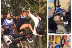 Ảnh chụp màn hình các video ghi lại cảnh nữ học sinh đánh nhau trong và ngoài nhà trường.