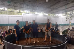 Lực lượng công an khống chế các đối tượng tại hiện trường. Ảnh: Chí Kiên