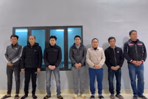 Các đối tượng tại cơ quan công an. Ảnh: Công an tỉnh Tuyên Quang