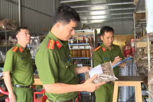 Lực lượng chức năng kiểm tra hàng hóa trong kho