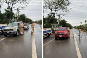 Tổ tuần tra kiểm soát Phòng CSGT Công an tỉnh Vĩnh Phúc thực hiện kiểm tra nồng độ cồn trưa 13/11.