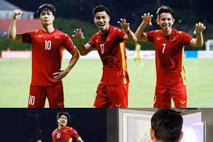 Kiatisak chúc mừng bàn thắng của Công Phượng.