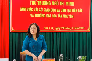 Thứ trưởng Ngô Thị Minh phát biểu tại buổi làm việc.