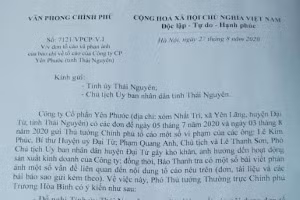 Phó Thủ tướng Trương Hòa Bình yêu cầu tỉnh Thái Nguyên làm rõ tố cáo của doanh nghiệp