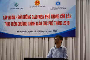 TS Trần Đình Châu, Phó Trưởng ban chỉ đạo đổi mới Chương trình và Sách giáo khoa, Bộ GD&ĐT phát biểu tại buổi khai mạc