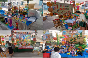 Các gian hàng STEM trưng bày tại Ngày hội giáo dục STEM cấp tiểu học.