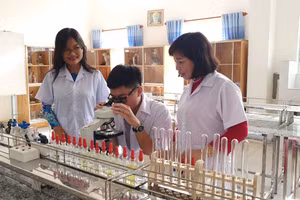 Học sinh trong giờ thí nghiệm môn Sinh học. Ảnh minh hoạ.