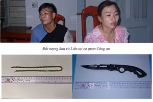 Hai đối tượng cùng tang vật (ảnh CA cung cấp).