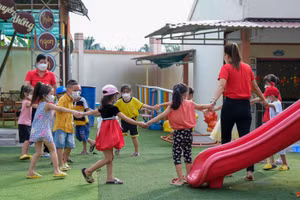 Học sinh mầm non trường mẫu giáo Thuận Hưng 1, quận Thốt Nốt (TP Cần Thơ).