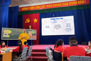 Tiết dạy chuyên đề được thực hiện tại hội trường UBND xã Vân Canh.