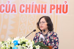 Thứ trưởng Bộ GD&ĐT Ngô Thị Minh trình bày báo cáo tại Hội nghị 