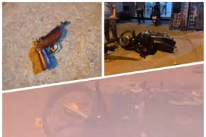 Tang vật và hiện trường vụ cướp. Ảnh: Công an Nghệ An