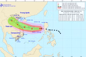 Hình ảnh hướng di chuyển của bão số 13 - Ảnh: Trung tâm Dự báo Khí tượng thủy văn Quốc gia.