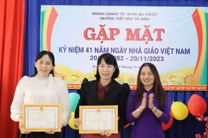 Khen thưởng nhà trường vận động tặng thẻ BHYT cho các em HS khó khăn