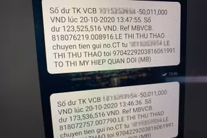 Thông báo số dư trong tài khoản của chị Thảo bị thâm hụt 100 triệu. Ảnh: NVCC.