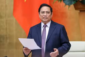 Thủ tướng Chính phủ Phạm Minh Chính phát biểu tại phiên họp Chính phủ thường kỳ tháng 3/2022 - Ảnh: VGP/Nhật Bắc