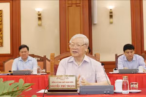 Tổng Bí thư, Chủ tịch nước Nguyễn Phú Trọng chủ trì buổi làm việc của tập thể Bộ Chính trị với Ban Thường vụ Đảng ủy Công an Trung ương. Ảnh: TTXVN.