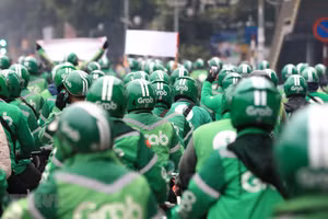 Tài xế Grab diễu hành. (Ảnh minh họa: Thành Đạt/TTXVN).