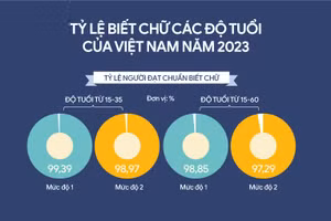 Tỷ lệ biết chữ các độ tuổi của Việt Nam năm 2023