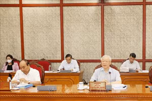 Tổng Bí thư Nguyễn Phú Trọng phát biểu kết luận cuộc họp. Ảnh: Trí Dũng/TTXVN