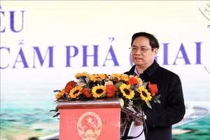Thủ tướng Phạm Minh Chính phát biểu tại Lễ khánh thành cầu Cửa Lục 1. Ảnh: Dương Giang/TTXVN.