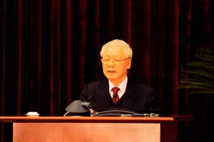 Tổng Bí thư, Chủ tịch nước Nguyễn Phú Trọng phát biểu bế mạc Hội nghị Trung ương 15. Ảnh VGP