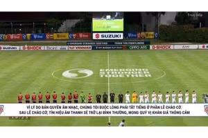 Hình ảnh trận đấu Việt Nam - Lào tối 6/12, bị ngắt âm thanh Quốc ca Việt Nam trên YouTube. (Ảnh chụp màn hình).