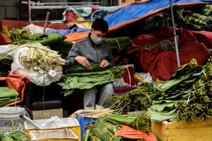 Từ rất lâu chợ lá dong phố Trần Quý Cáp đã trở thành một địa chỉ không thể thiếu mỗi khi Tết đến.