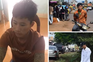 Đối tượng Sang (xăm hình ở tay) cùng 2 đồng phạm.