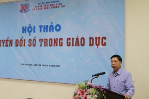 GS.TS Nguyễn Duy Hoan, Giám đốc Trung tâm Học liệu và Công nghệ thông tin (Đại học Thái Nguyên) phát biểu tại chương trình