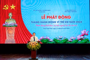Phó Thủ tướng Trần Hồng Hà phát biểu tại lễ phát động Tháng hành động vì trẻ em năm 2024. (Ảnh: N.H)